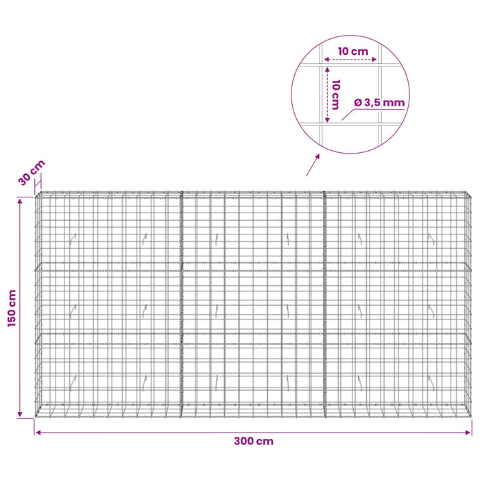 Gabion cu Fir de 3,5 mm și Plasă de 10x10 cm 300x30x150 cm WALTI