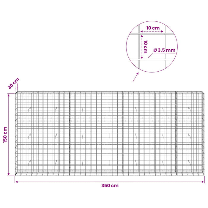 Gabion cu Fir de 3,5 mm și Plasă de 10x10 cm 350x30x150 cm WALTI