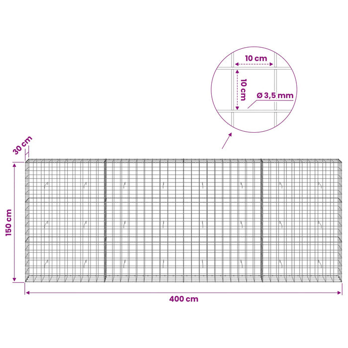 Gabion cu Fir de 3,5 mm și Plasă de 10x10 cm 400x30x150 cm WALTI