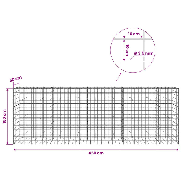 Gabion cu Fir de 3,5 mm și Plasă de 10x10 cm 450x30x150 cm WALTI