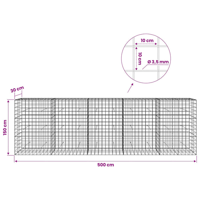 Gabion cu Fir de 3,5 mm și Plasă de 10x10 cm 500x30x150 cm WALTI