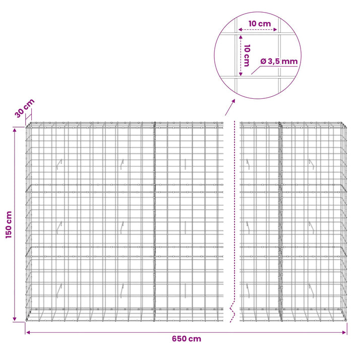 Gabion cu Fir de 3,5 mm și Plasă de 10x10 cm 650x30x150 cm WALTI
