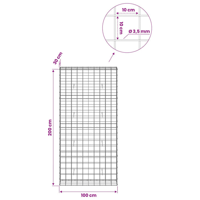 Gabion cu Fir de 3,5 mm și Plasă de 10x10 cm 100x30x200 cm WALTI