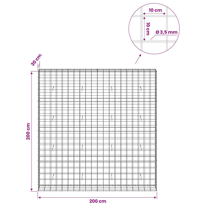 Gabion cu Fir de 3,5 mm și Plasă de 10x10 cm 200x30x200 cm WALTI