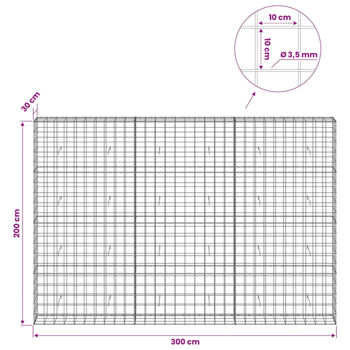 Gabion cu Fir de 3,5 mm și Plasă de 10x10 cm 300x30x200 cm WALTI