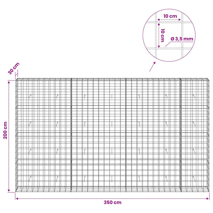 Gabion cu Fir de 3,5 mm și Plasă de 10x10 cm 350x30x200 cm - WALTI WALTI