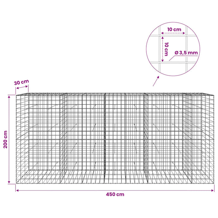 Gabion cu Fir de 3,5 mm și Plasă de 10x10 cm 450x30x200 cm WALTI