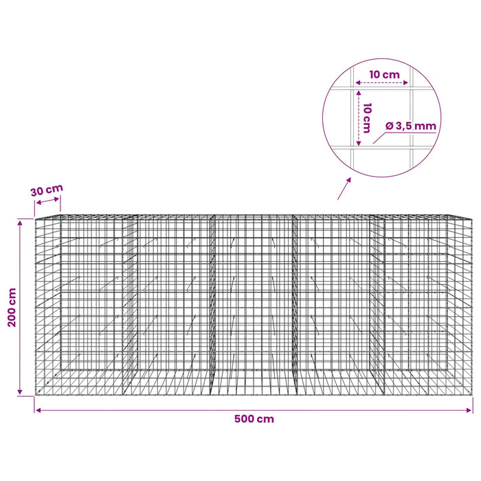 Gabion cu Fir de 3,5 mm și Plasă de 10x10 cm 500x30x200 cm WALTI