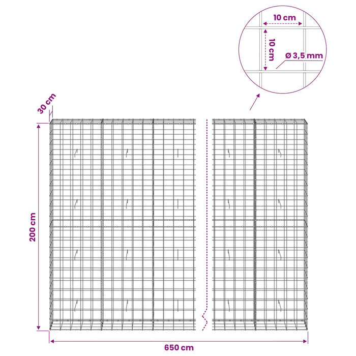 Gabion cu Fir de 3,5 mm și Plasă de 10x10 cm 650x30x200 cm WALTI