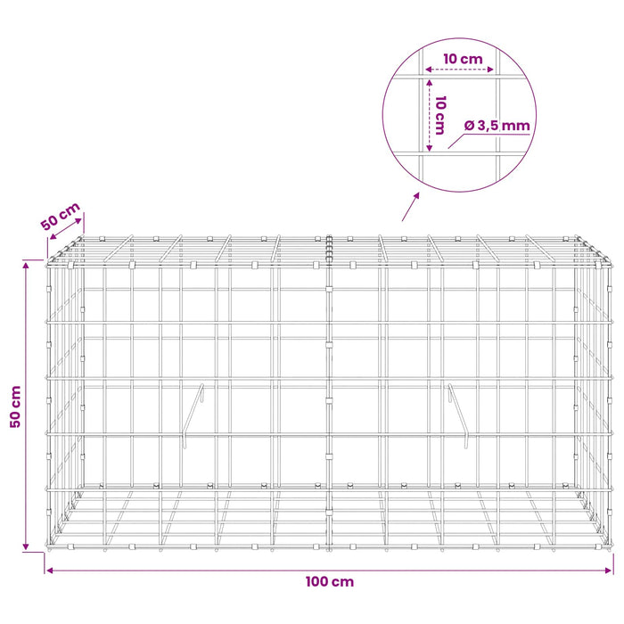 Gabion cu Fir de 3,5 mm și Plasă de 10x10 cm 100x50x50 cm WALTI