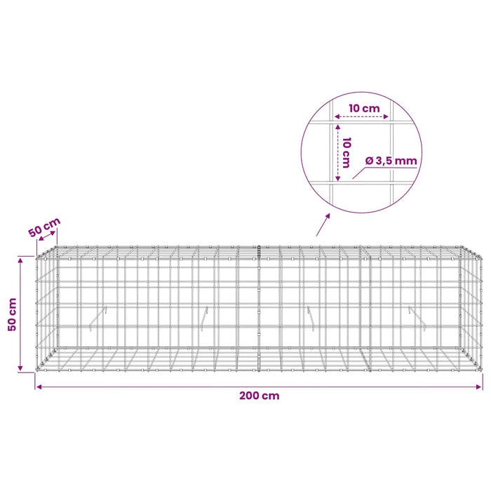 Gabion cu Fir de 3,5 mm și Plasă de 10x10 cm 200x50x50 cm WALTI