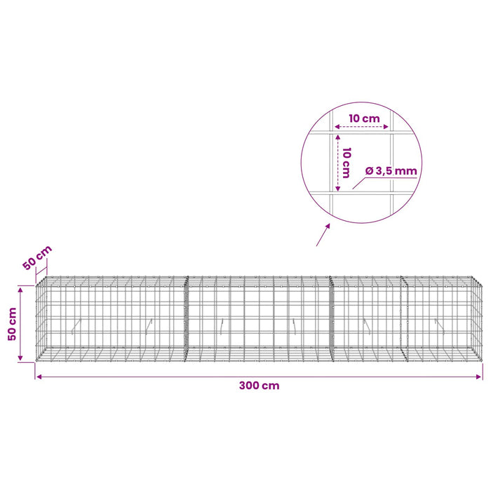 Gabion cu Fir de 3,5 mm și Plasă de 10x10 cm 300x50x50 cm WALTI