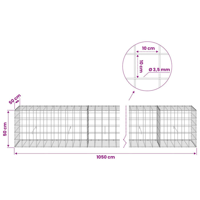 Gabion cu Fir de 3,5 mm și Plasă de 10x10 cm 1050x50x50 cm WALTI
