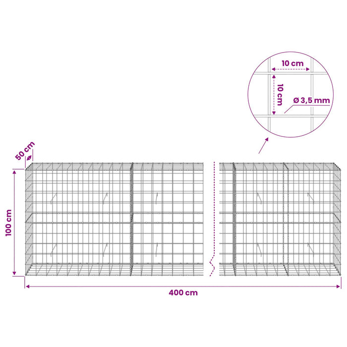 Gabion cu Fir de 3,5 mm și Plasă de 10x10 cm 400x50x100 cm WALTI