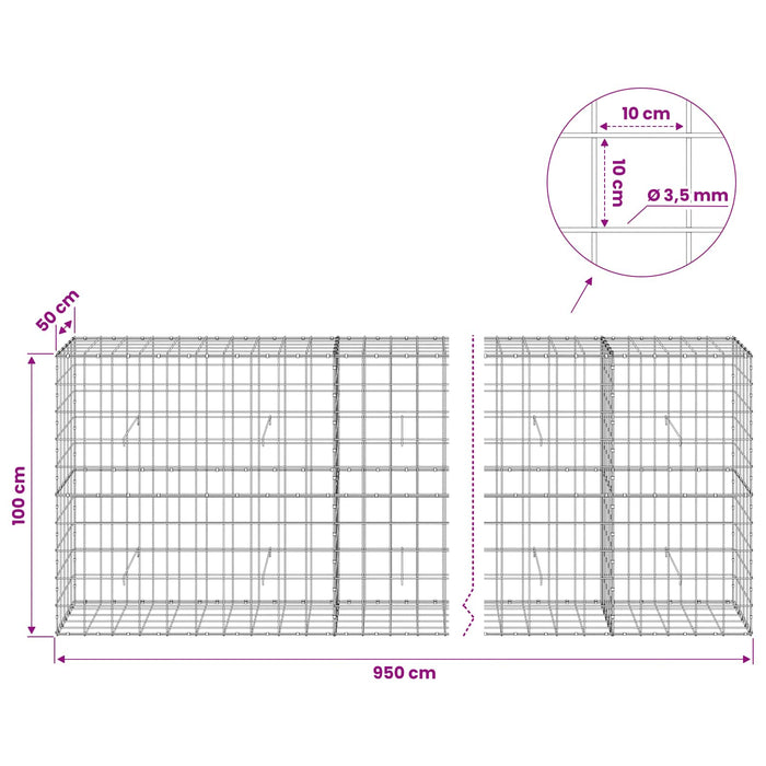 Gabion cu Fir de 3,5 mm și Plasă de 10x10 cm 950x50x100 cm WALTI