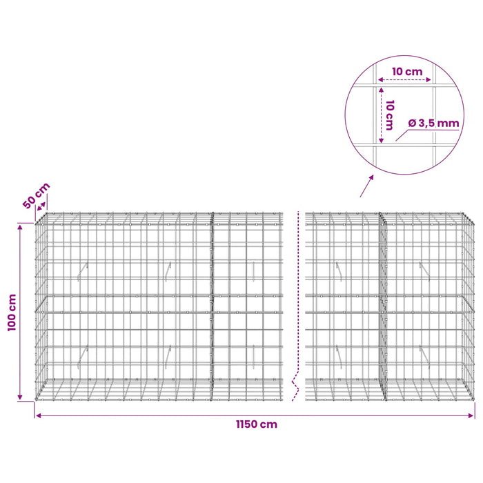 Gabion cu Fir de 3,5 mm și Plasă de 10x10 cm 1150x50x100 cm WALTI