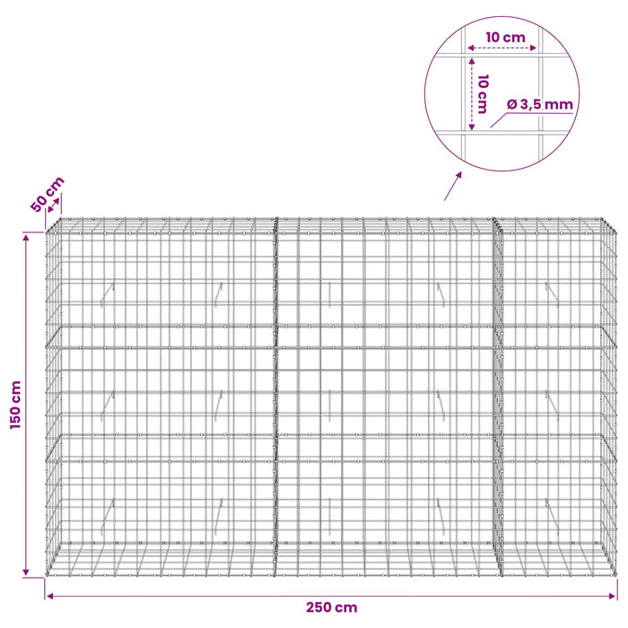 Gabion cu Fir de 3,5 mm și Plasă de 10x10 cm 250x50x150 cm WALTI