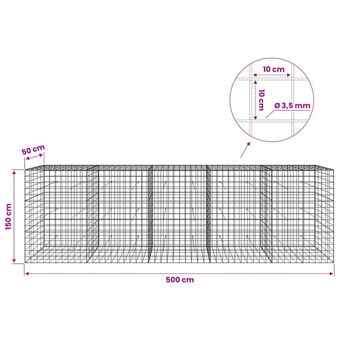 Gabion cu Fir de 3,5 mm și Plasă de 10x10 cm 500x50x150 cm WALTI