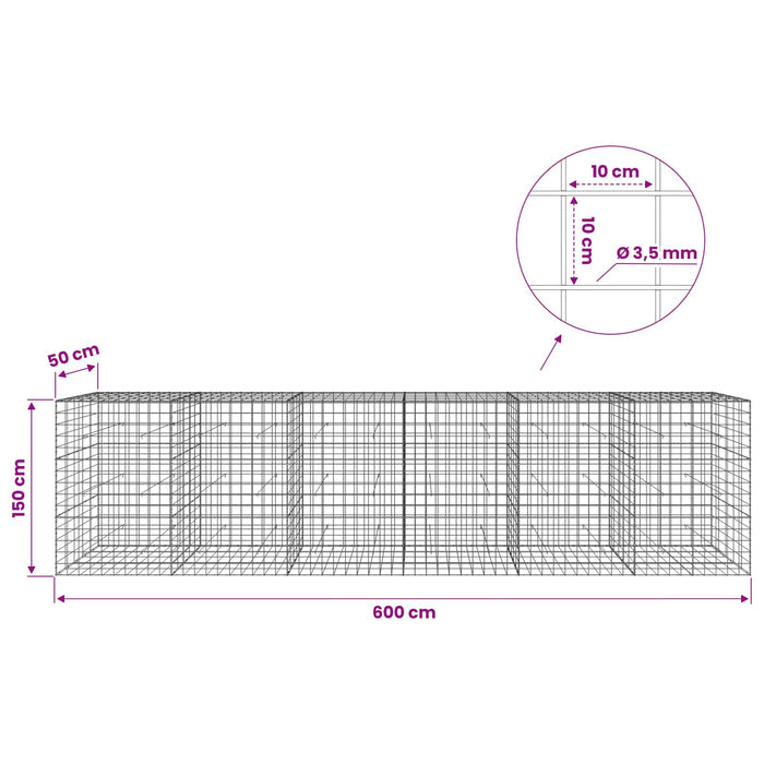 Gabion cu Fir de 3,5 mm și Plasă de 10x10 cm 600x50x150 cm WALTI