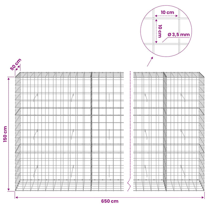 Gabion cu Fir de 3,5 mm și Plasă de 10x10 cm 650x50x150 cm WALTI