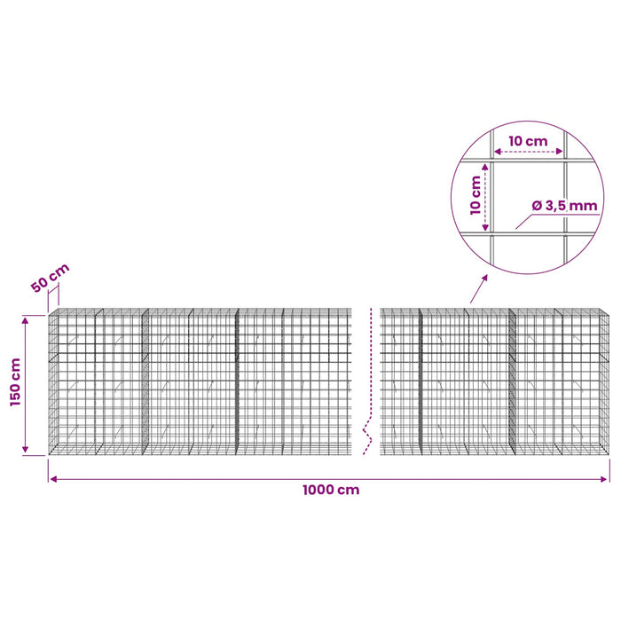 Gabion cu Fir de 3,5 mm și Plasă de 10x10 cm 1000x50x150 cm WALTI