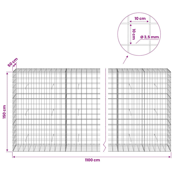 Gabion cu Fir de 3,5 mm și Plasă de 10x10 cm 1100x50x150 cm WALTI