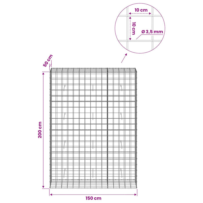 Gabion cu Fir de 3,5 mm și Plasă de 10x10 cm 150x50x200 cm WALTI