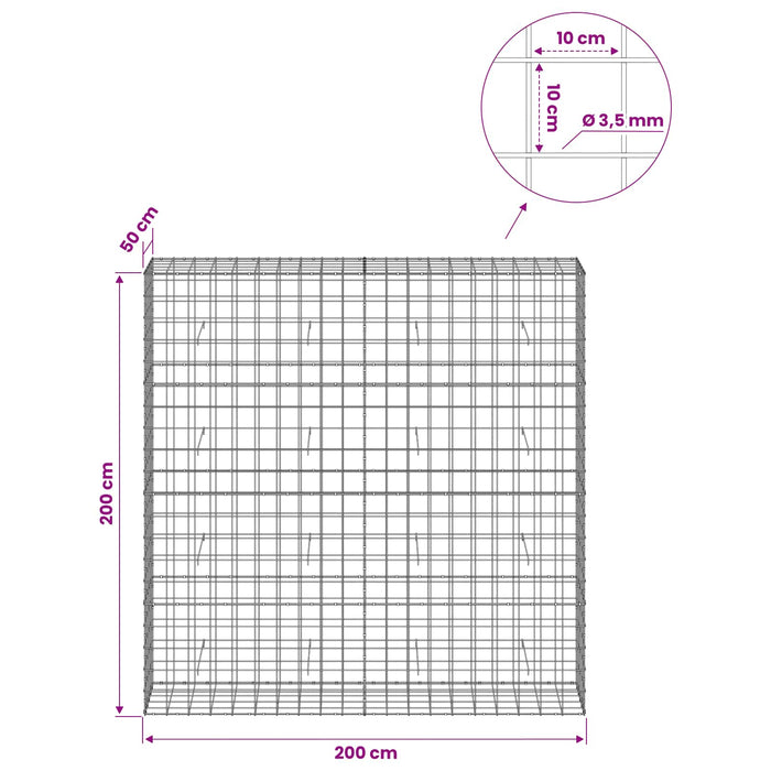 Gabion cu Fir de 3,5 mm și Plasă de 10x10 cm 200x50x200 cm WALTI
