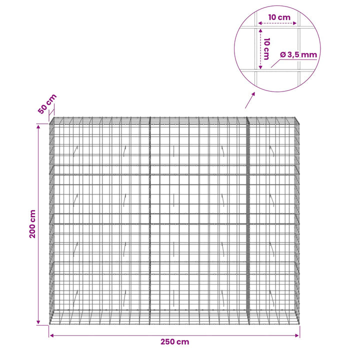 Gabion cu Fir de 3,5 mm și Plasă de 10x10 cm 250x50x200 cm WALTI