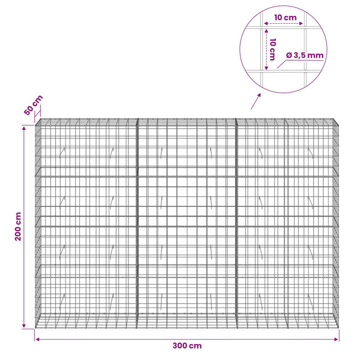 Gabion cu Fir de 3,5 mm și Plasă de 10x10 cm 300x50x200 cm WALTI