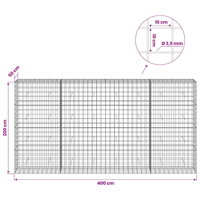 Gabion cu Fir de 3,5 mm și Plasă de 10x10 cm 400x50x200 cm WALTI