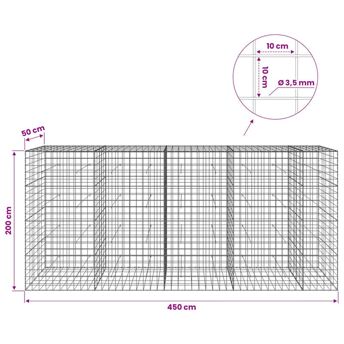 Gabion cu Fir de 3,5 mm și Plasă de 10x10 cm 450x50x200 cm WALTI