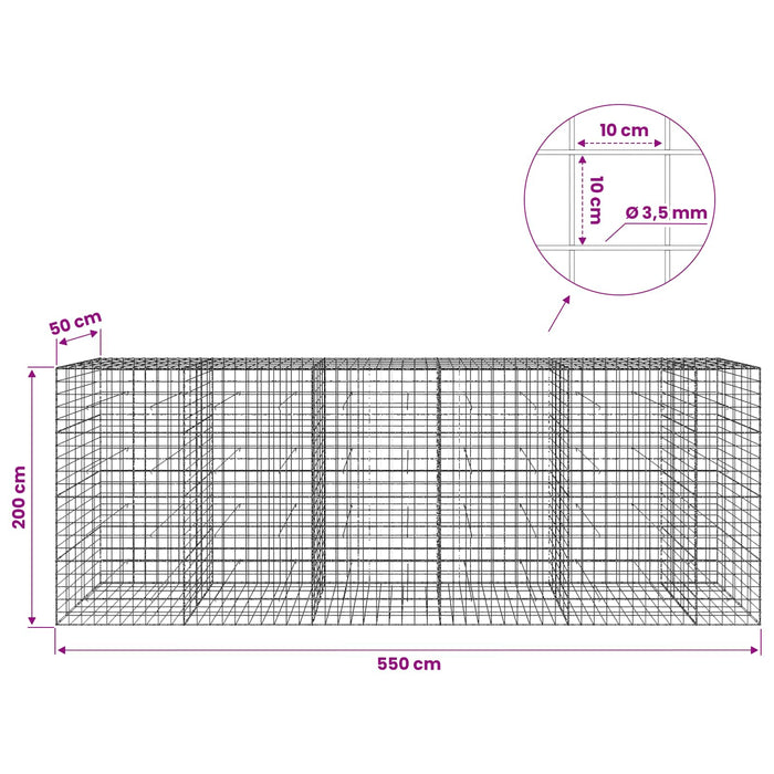 Gabion cu Fir de 3,5 mm și Plasă de 10x10 cm 550x50x200 cm WALTI