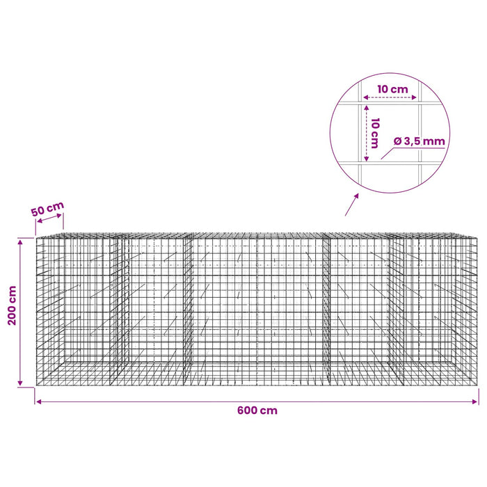 Gabion cu Fir de 3,5 mm și Plasă de 10x10 cm 600x50x200 cm WALTI