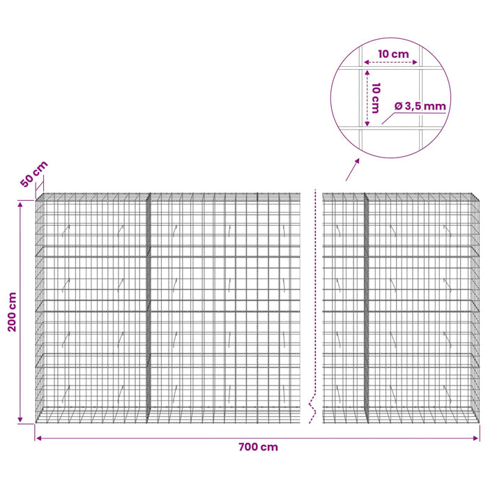 Gabion cu Fir de 3,5 mm și Plasă de 10x10 cm 700x50x200 cm WALTI