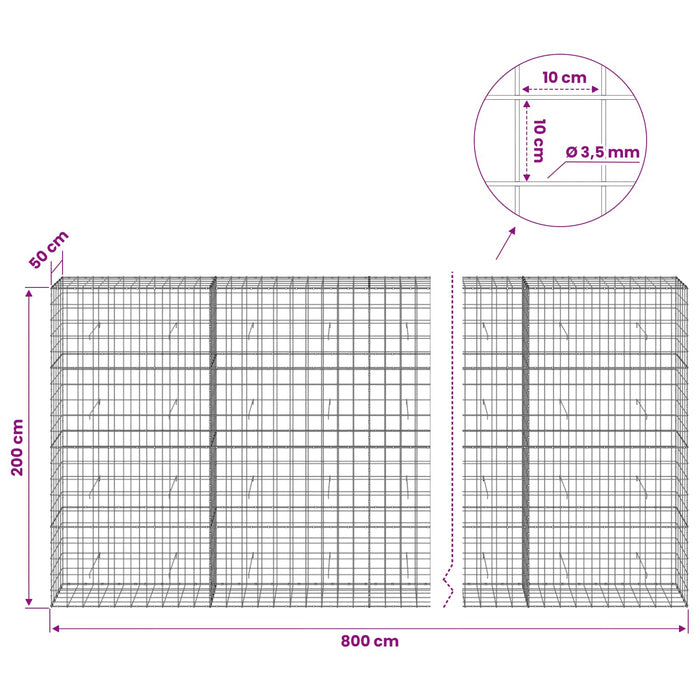 Gabion cu Fir de 3,5 mm și Plasă de 10x10 cm 800x50x200 cm WALTI