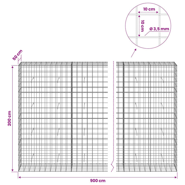 Gabion cu Fir de 3,5 mm și Plasă de 10x10 cm 900x50x200 cm WALTI