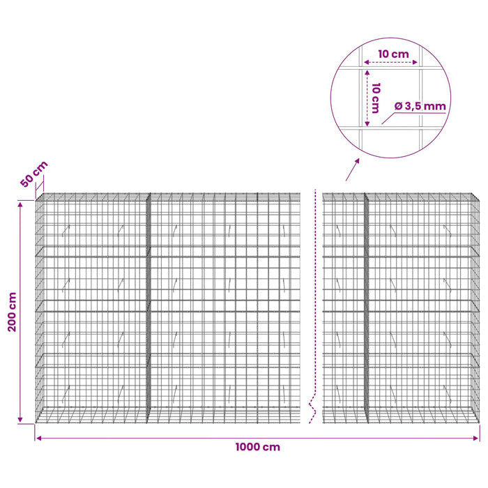 Gabion cu Fir de 3,5 mm și Plasă de 10x10 cm 1000x50x200 cm WALTI