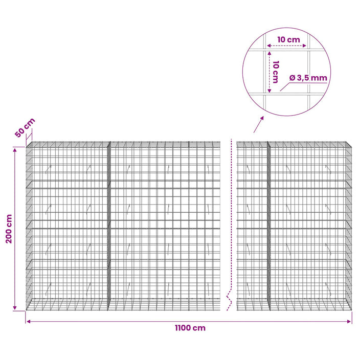 Gabion cu Fir de 3,5 mm și Plasă de 10x10 cm 1100x50x200 cm WALTI