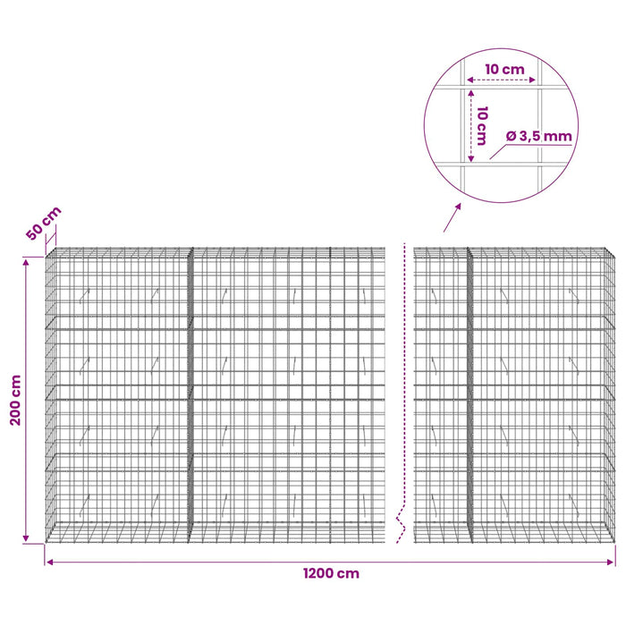 Gabion cu Fir de 3,5 mm și Plasă de 10x10 cm 1200x50x200 cm WALTI