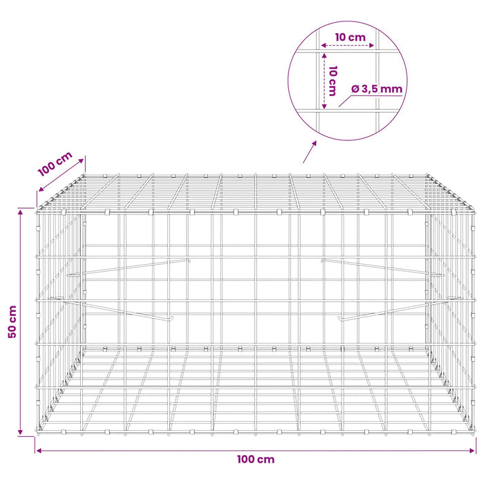 Gabion cu Fir de 3,5 mm și Plasă de 10x10 cm 100x100x50 cm WALTI