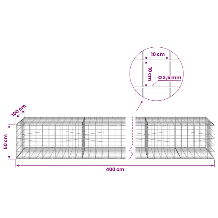 Gabion cu Fir de 3,5 mm și Plasă de 10x10 cm 400x100x50 cm WALTI