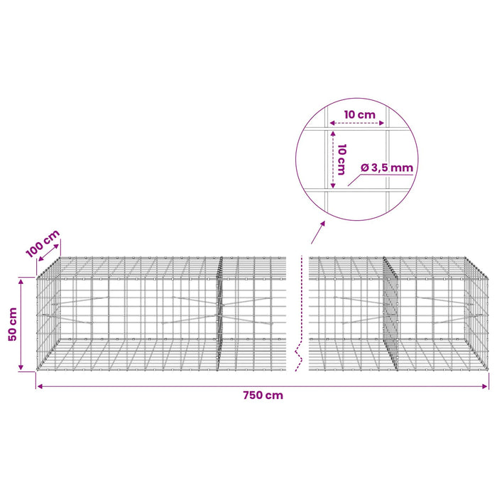 Gabion cu Fir de 3,5 mm și Plasă de 10x10 cm 750x100x50 cm WALTI