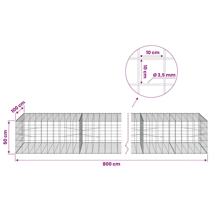 Gabion cu Fir de 3,5 mm și Plasă de 10x10 cm 800x100x50 cm WALTI