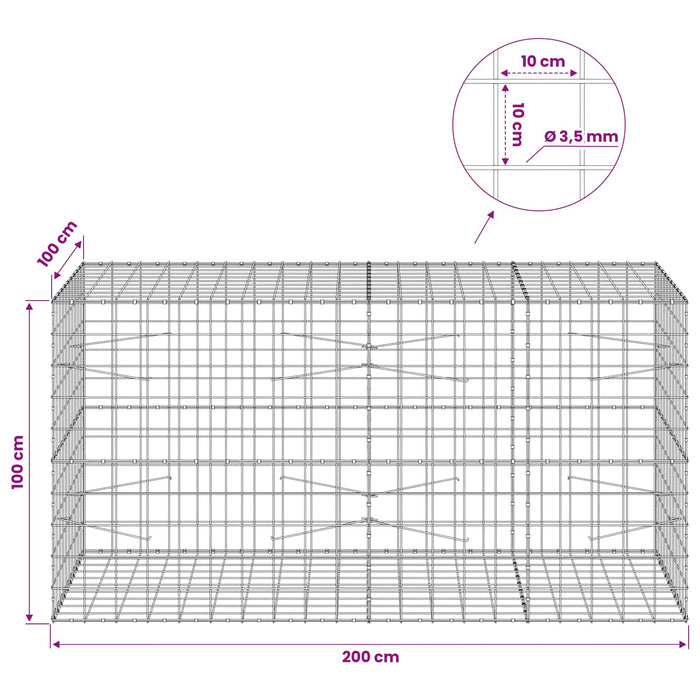 Gabion cu Fir de 3,5 mm și Plasă de 10x10 cm 200x100x100 cm WALTI