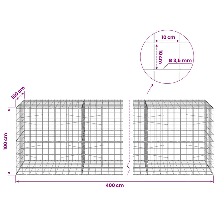Gabion cu Fir de 3,5 mm și Plasă de 10x10 cm 400x100x100 cm WALTI