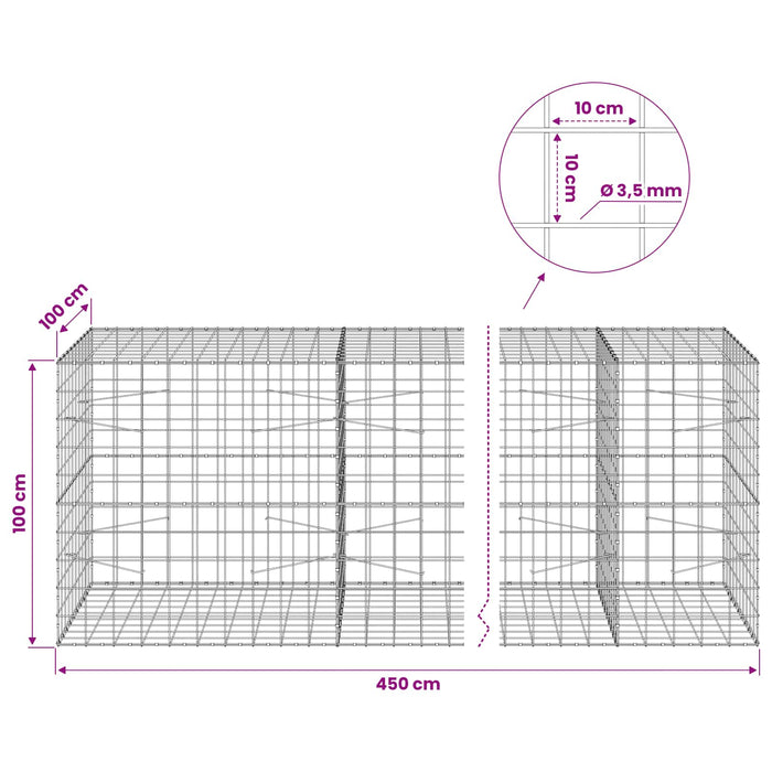 Gabion cu Fir de 3,5 mm și Plasă de 10x10 cm 450x100x100 cm WALTI