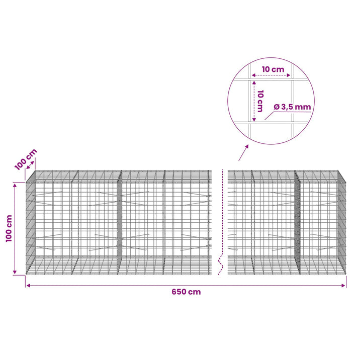 Gabion cu Fir de 3,5 mm și Plasă de 10x10 cm 650x100x100 cm WALTI