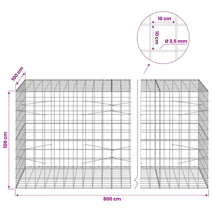 Gabion cu Fir de 3,5 mm și Plasă de 10x10 cm 800x100x100 cm WALTI
