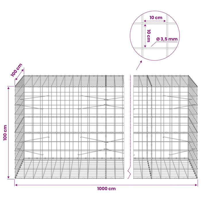 Gabion cu Fir de 3,5 mm și Plasă de 10x10 cm 1000x100x100 cm WALTI
